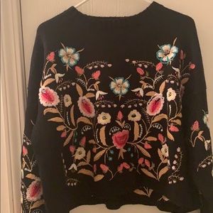 Cropped Black Embroidered Sweater